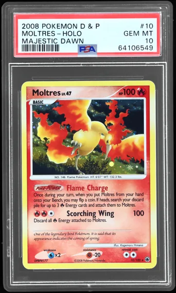 2008 Pokemon Diamond and Pearl Majestic Dawn Holo Moltres #10 PSA 10