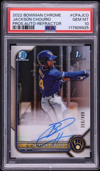 2022 Bowman Chrome Refractor Jackson Chourio PROSPECT AUTO /499 #CPA-JCO PSA 10 GEM MINT