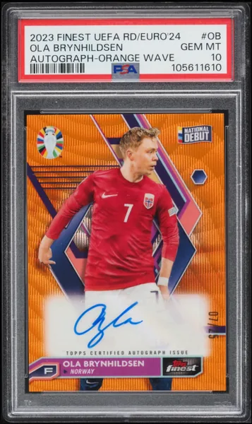 2023 Finest Road To UEFA Euro '24 Orange Wave Ola Brynhildsen AUTO 7/25 #OB PSA 10 GEM MINT
