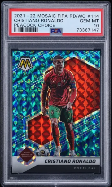 2021 Panini Mosaic FIFA Road To World Cup Peacock Choice Cristiano Ronaldo #114 PSA 10 GEM MINT