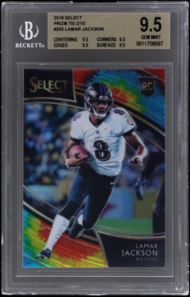 2018 Panini Select Field Level Tie Dye Prizm Lamar Jackson #205 19/25 BGS 9.5
