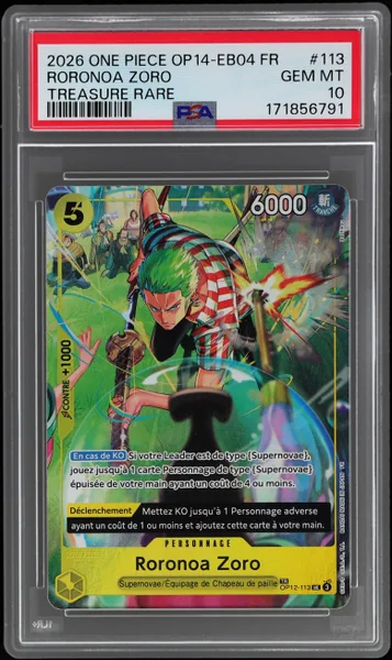 2026 One Piece French Op14-Eb04 the Azure Sea's Seven Treasure Rare Roronoa Zoro #113 PSA 10